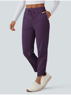 Halara Women’s Sz M NWT Navy Mid Rise Drawstring Pants Pull On Curved Hem